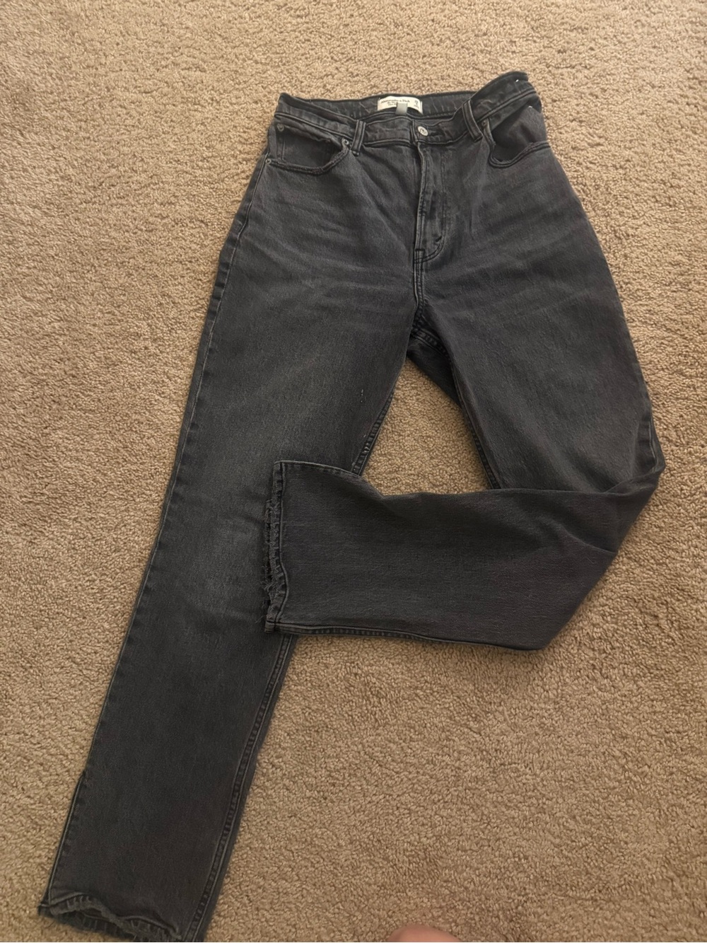 Black High-Rise Straight Jeans with Split Hem